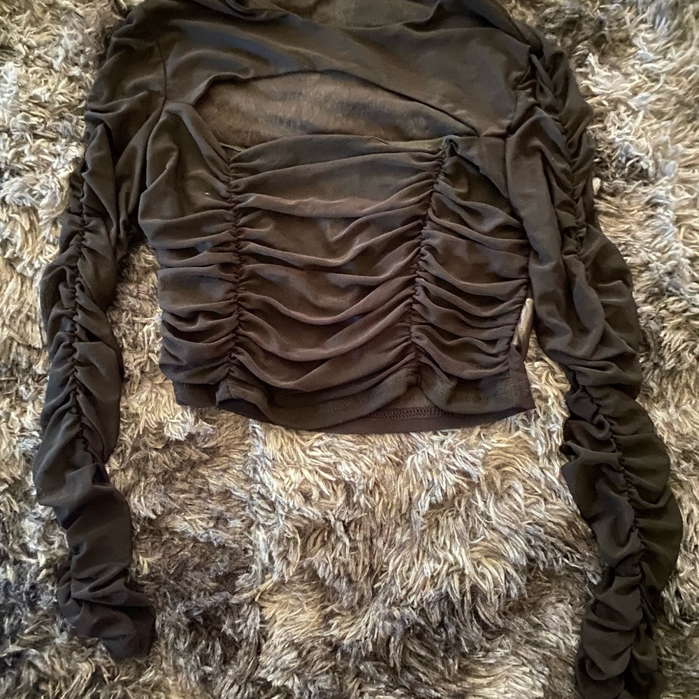 Elegant Black Ruched Women's Top w| Cut Out - Size XS - BNWT